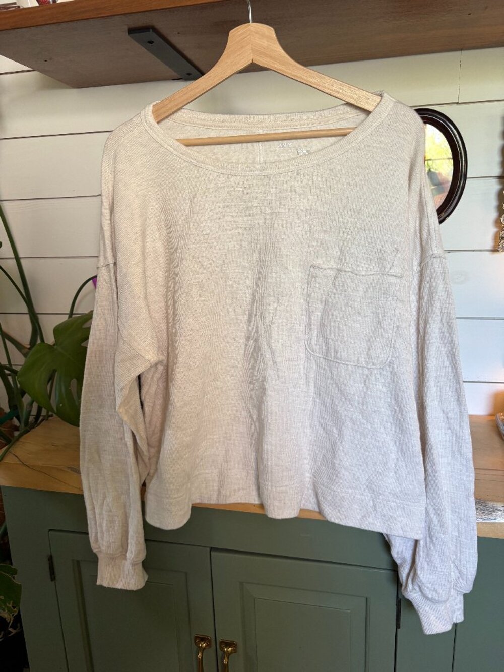 Aerie Oversized Waffle Knit Long Sleeve Top – Cream (Large)